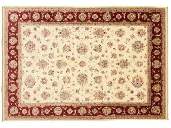 Afghan Chobi Ziegler Rug 250x350 Hand Knotted Beige Floral Orient Short Pile