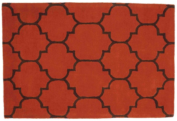 Wollteppich Marokkanisches Muster 120x180 Orange Ornamente Handarbeit Handtuft Modern