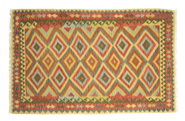 Afghan Maimana Kelim Bunt 150x240 Handgewebt Teppich Beige Geometrisch Muster