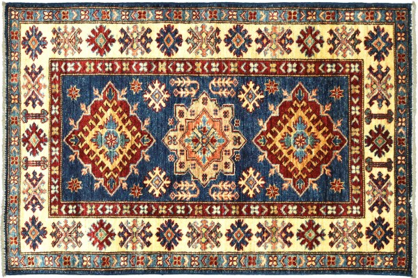 Afghan Kazak Fein 80x120 Handgeknüpft Orientteppich Blau Umrandung Wolle