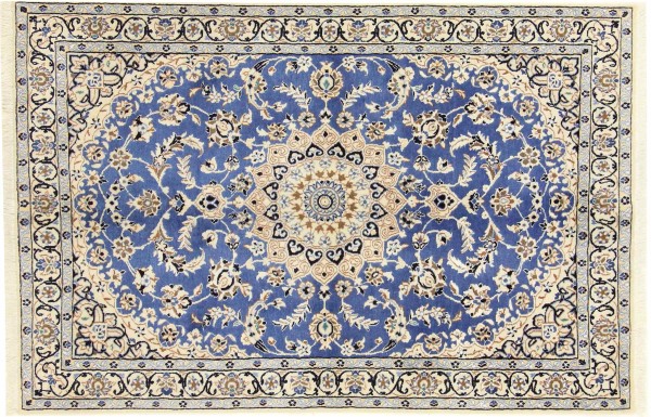 Perserteppich Nain 9LA 120x170 Handgeknüpft Blau Medaillon Orientalisch UNIKAT Kurzflor