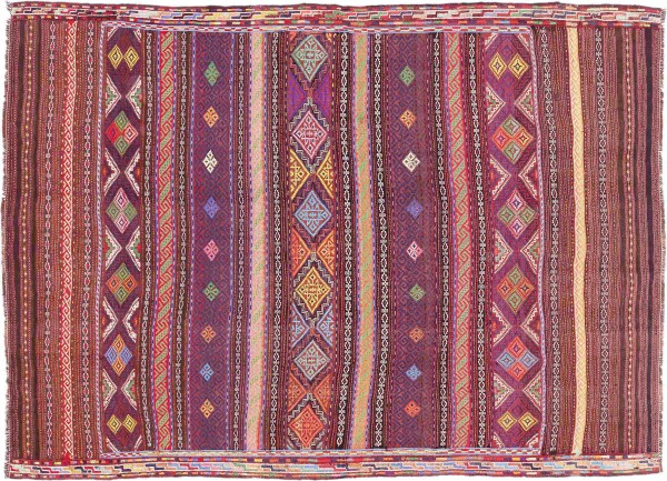 Afghan Kilim Soumakh Ghalmuri Rug 160x210 Handwoven Brown Stripes Handmade