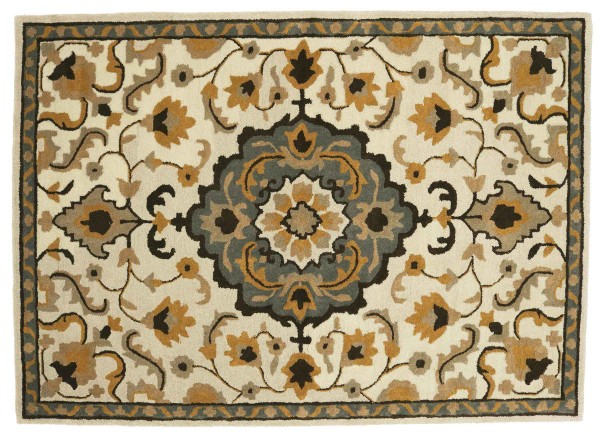 Teppich aus Schurwolle 160x230 Beige Medaillon Handarbeit Handtuft Modern