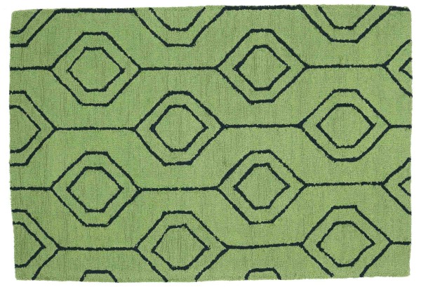 Short-pile wool carpet 120x180 green patterned handcraft handtuft modern