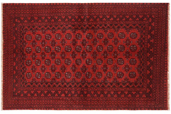 Afghan Aqcha Rug 150x240 Hand Knotted Red Geometric Orient Low Pile Living Room