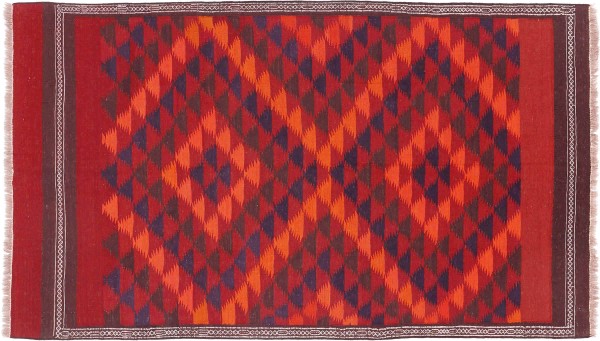 Afghan Kelim Soumakh Ghalmuri Teppich 130x220 Handgewebt Rot Geometrisch Handarbeit