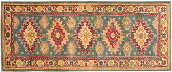 Kazak carpet 80x250 hand-knotted runner gray geometric oriental UNIKAT short pile