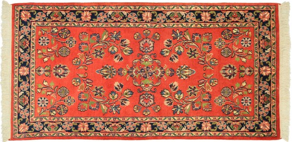 Sarough Rug 90x160 Hand Knotted Orange Floral Orient Low Pile Living Room