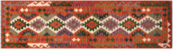 Afghan Maimana Kilim Rug 80x300 Handwoven Runner Colorful Geometric Handmade