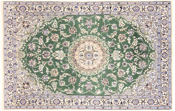 Persian carpet Nain 9LA 120x180 Hand-knotted Green Medallion Oriental UNIKAT short pile