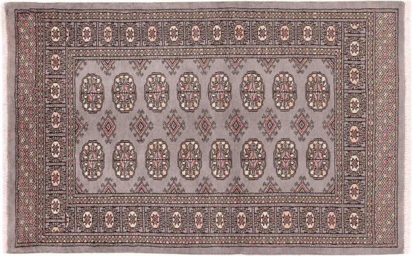 Pakistan Buchara Teppich 90x150 Handgeknüpft Grau Geometrisch Orient Kurzflor