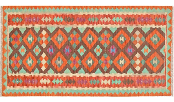 Afghan Maimana Kilim Rug 100x190 Handwoven Colorful Geometric Handwork Woven