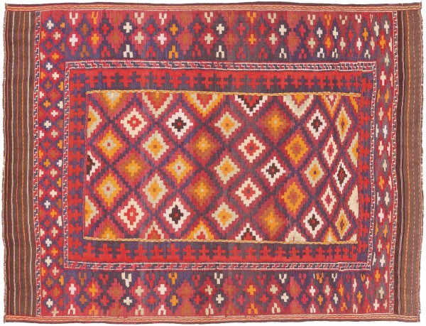 Afghan Kilim Soumakh Ghalmuri Rug 150x200 Handwoven Red Geometric Handmade