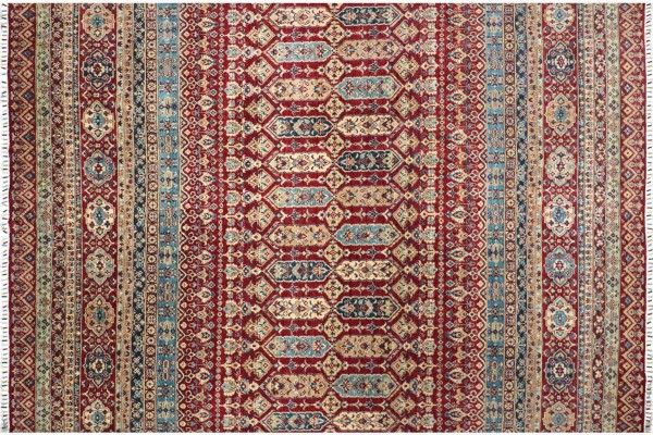 Afghan Khorjin Shaal Rug 250x300 Hand Knotted Red Border Orient Short Pile