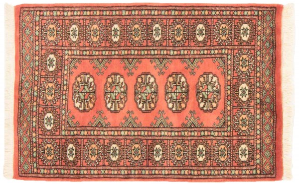 Pakistan Buchara 60x90 Handgeknüpft Teppich Orange Geometrisch Muster Kurzflor