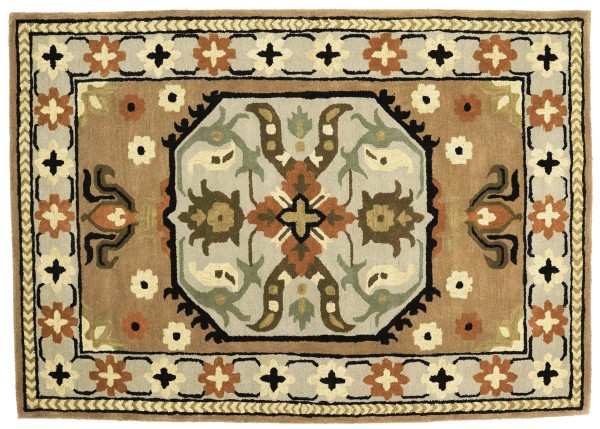 Short pile carpet Heriz 160x230 beige medallion handmade handtuft modern
