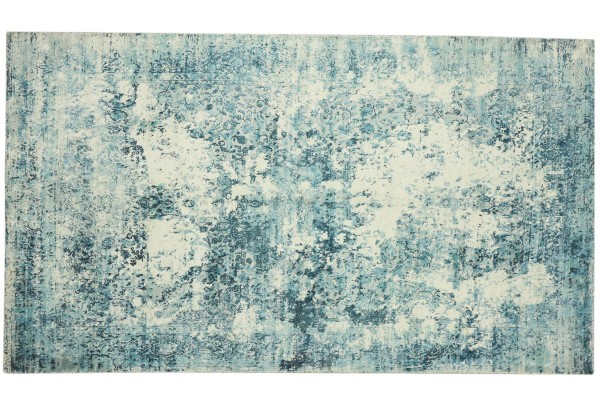 Handloom Vintage 230x150 Handgewebt Teppich 150x230 Blau Abstrakt Handarbeit Orient