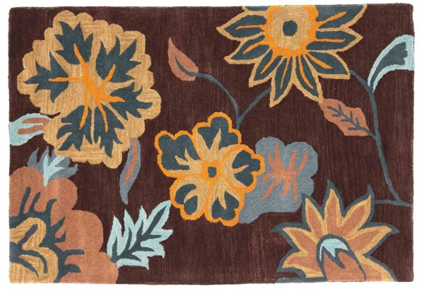 Wool carpet flower 120x180 brown floral handmade hand tuft modern