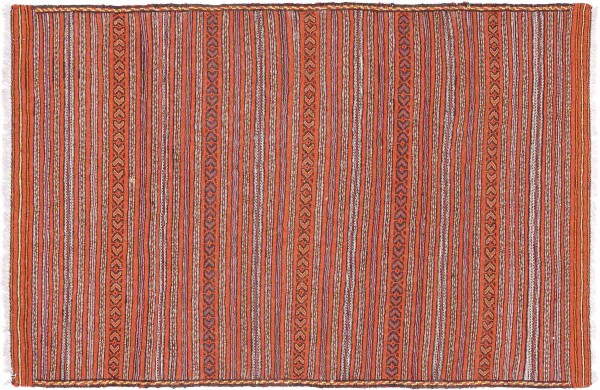 Afghan Kilim Soumakh Ghalmuri Rug 90x150 Handwoven Orange Geometric Handmade