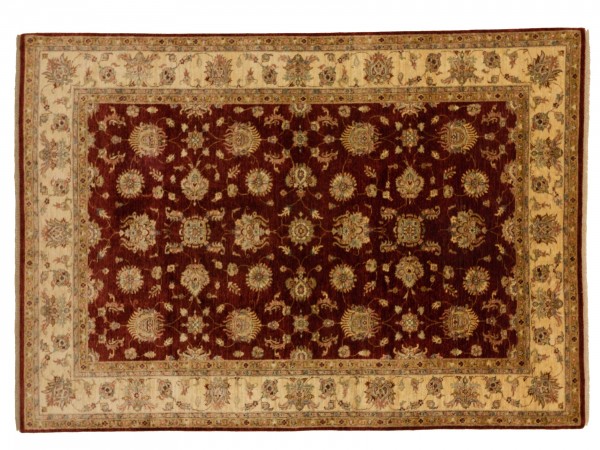 Afghan Chobi Ziegler Rug 200x300 Hand Knotted Red Floral Pattern Orient Short Pile