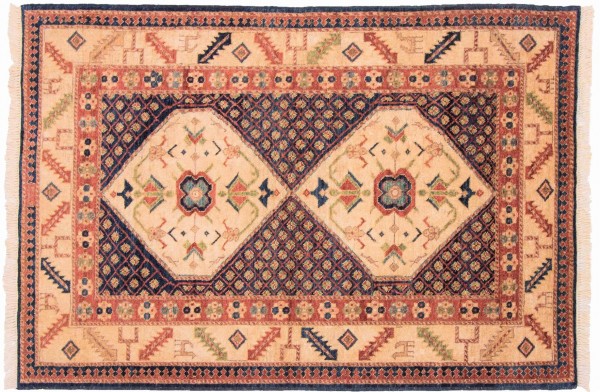 Afghan Chobi Ziegler 100x150 Handgeknüpft Teppich Beige Orientalisch Kurzflor