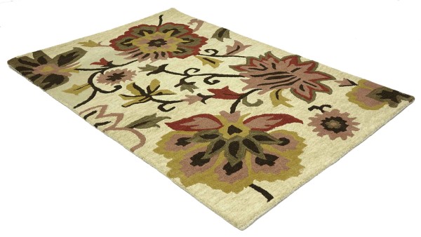 Handgefertigter Teppich Flowers 120x180 Beige Blumenmuster Handarbeit Handtuft Modern