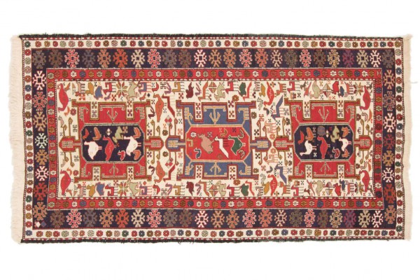 Perser Seidensoumakh 110x200 Handgewebt Teppich Mehrfarbig Orientalisch