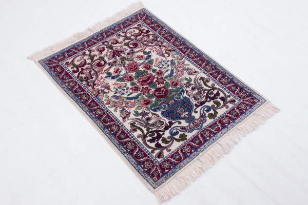 Perser Isfahan 70x90 Handgeknüpft Teppich Mehrfarbig Blumenmuster Kurzflor Orient
