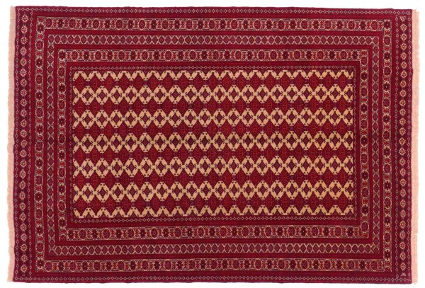 Afghan carpet Zahir Shahi 200x300 hand-knotted red geometric oriental UNIKAT