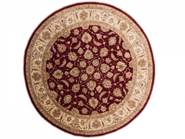 Afghan Chobi Ziegler Round Rug 300x300 Hand Knotted Square Red Oriental