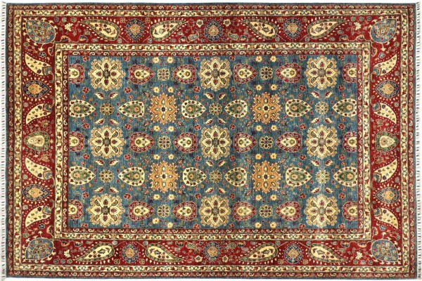 Afghan Ziegler Khorjin 280x360 Handgeknüpft Orientteppich Blau Umrandung Wolle