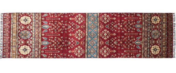 Afghan Khorjin Ziegler Blumen Teppich 90x300 Handgeknüpft Läufer Rot Geometrische Wolle