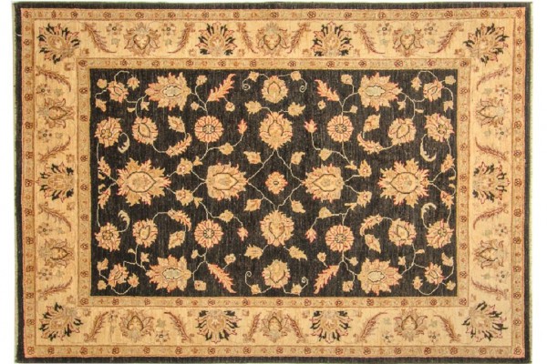 Afghan Chobi Ziegler Rug 170x240 Hand Knotted Beige Floral Pattern Orient Short Pile