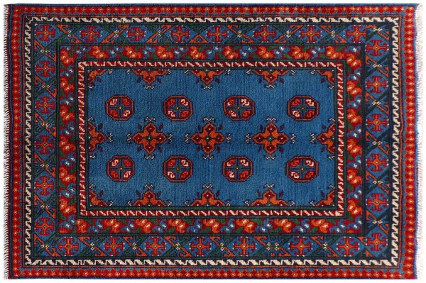 Afghan Akcha Rang Dar Teppich 100x150 Handgeknüpft Blau Durchgemustert Orient Kurzflor