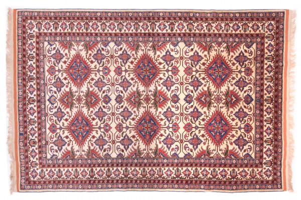 Afghan Mauri Kabul 200x300 Handgeknüpft Teppich Beige Geometrisch Muster