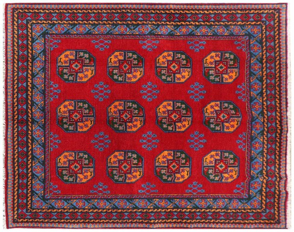 Afghan Akcha Rang Dar Rug 150x200 Hand Knotted Red Orient Patterned Short Pile