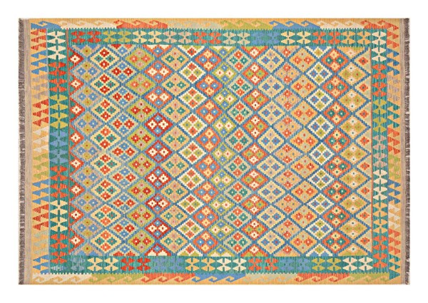 Afghan Maimana Kilim Rug 200x300 Handwoven Colorful Geometric Handwork Woven