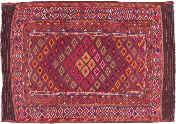 Afghan Kelim Soumakh Ghalmuri Teppich 160x230 Handgewebt Rot Geometrisch Handarbeit