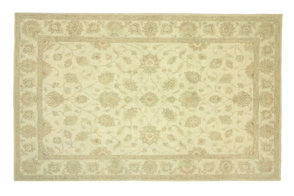 Afghan Chobi Ziegler Rug 200x300 Hand Knotted Beige Floral Orient Short Pile