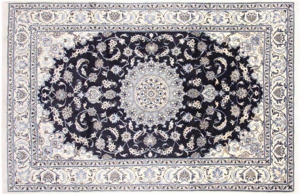 Persian carpet Nain Kashmar 200x300 hand-knotted dark blue flowers oriental UNIKAT