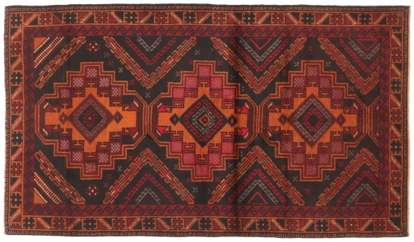 Belutsch Baluch Teppich 110x200 Handgeknüpft Schwarz Geometrisch Orientalisch UNIKAT