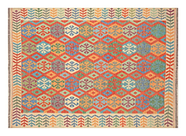 Afghan Maimana Kelim Teppich 200x300 Handgewebt Bunt Geometrisch Handarbeit Gewebt