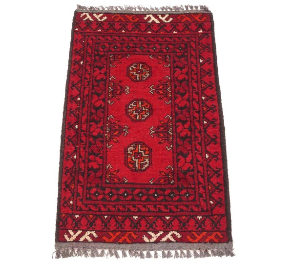 Afghan Teppich Akche Aqcha Handgeknüpft 50x100 Rot Geometrisches Muster Kurzflor