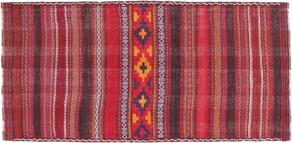 Afghan Kilim Soumakh Ghalmuri Rug 120x240 Handwoven Red Stripes Handwoven