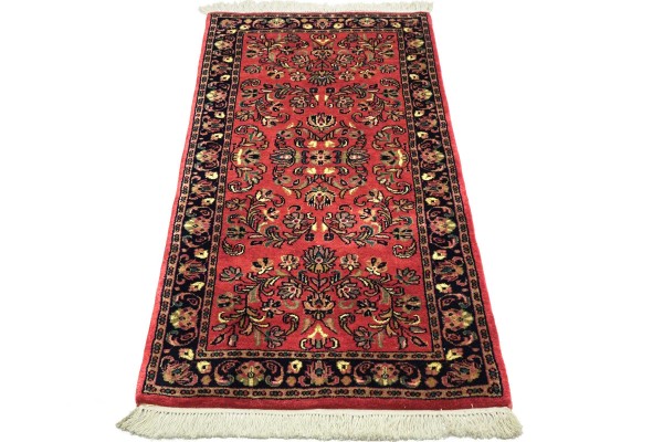 Sarough Teppich 70x140 Handgeknüpft Rosa Floral Wolle Kurzflor Rug