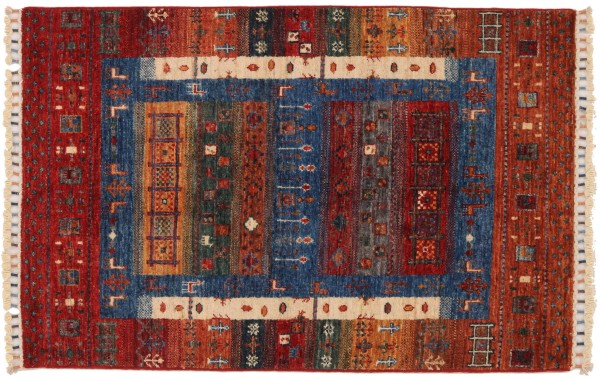 Modern-Gabbeh carpet 80x120 hand-knotted blue floral oriental UNIKAT short pile
