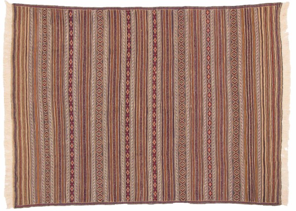 Afghan Mushwani Kilim Rug 120x180 Handwoven Multicolor Lines Handwork Woven