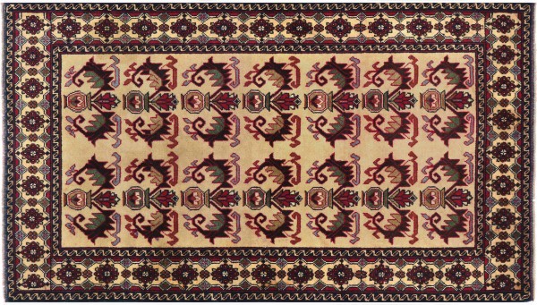Afghan Prayer rug Balouch Teppich 100x140 Handgeknüpft Beige Geometrisch Orient