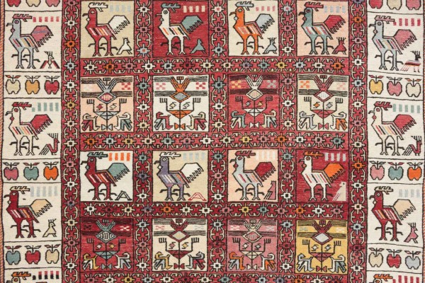 Perserteppich Seidensoumakh Vogel 100x150 Handgewebt Beige Geometrisch Handarbeit