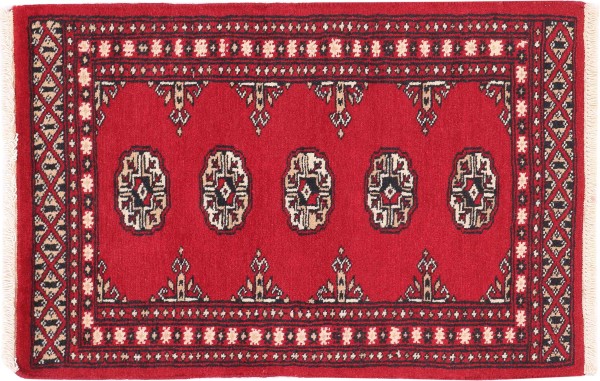 Pakistan Buchara Teppich 60x90 Handgeknüpft Rot Geometrisch Orient Kurzflor Wohnzimmer